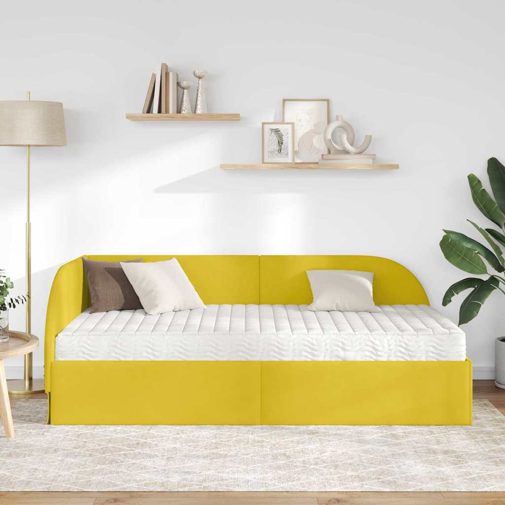 Cadre de lit d'angle avec matelas 2 pcs Jaune Velours - XIOS