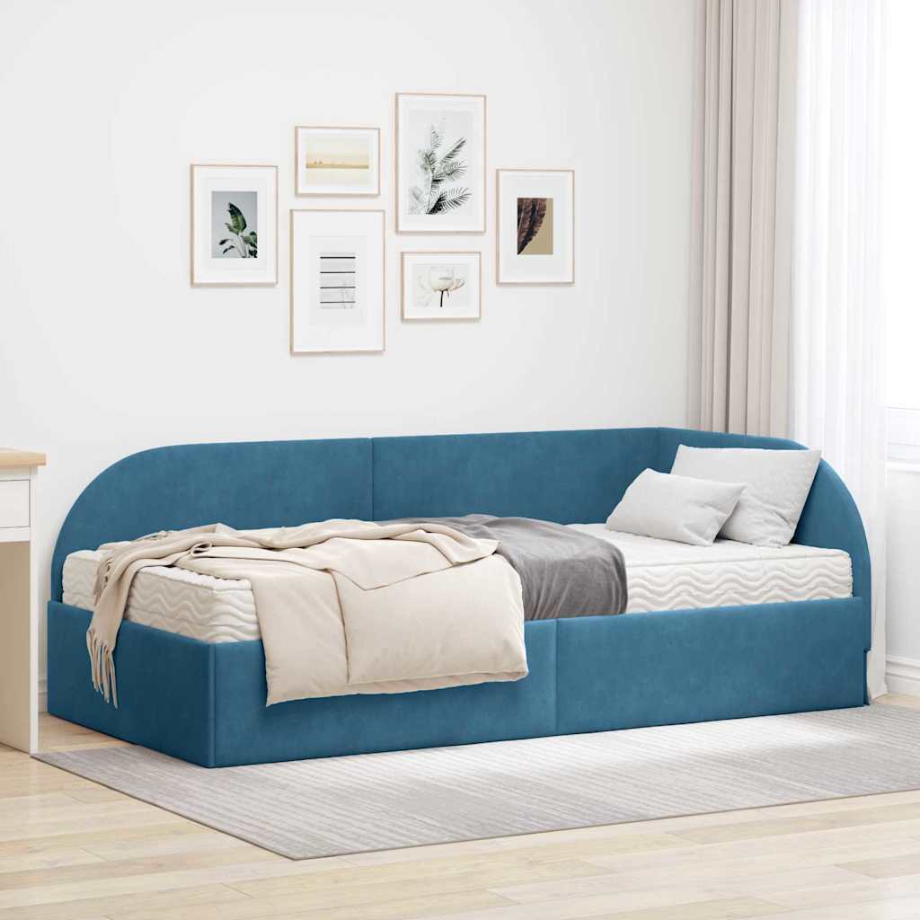 Cadre de lit d'angle avec matelas 2 pcs Bleu Velours - XIOS
