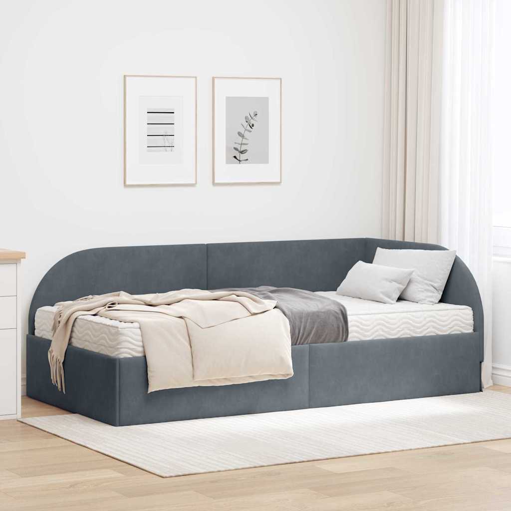 Cadre de lit d'angle avec matelas 2 pc Gris Velours