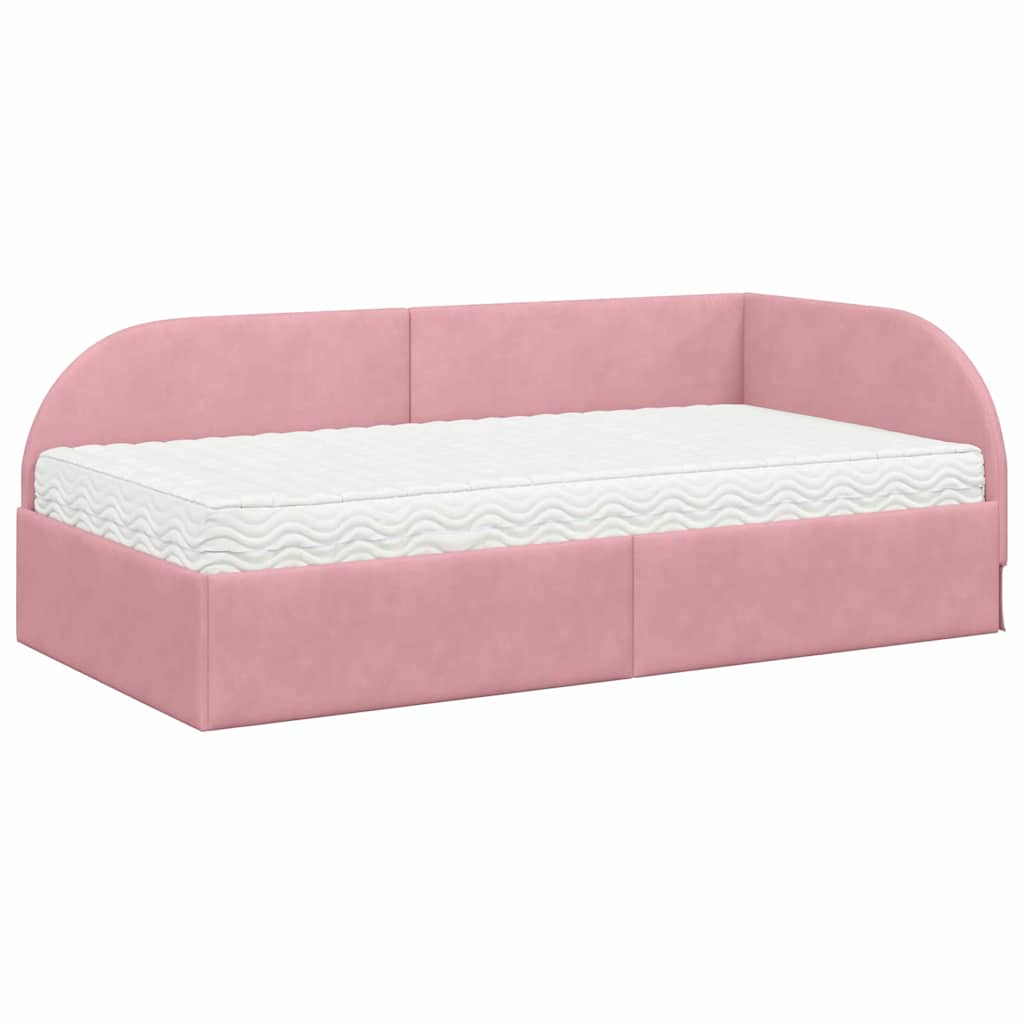 Cadre de lit d'angle avec matelas 2 pcs Rose Velours