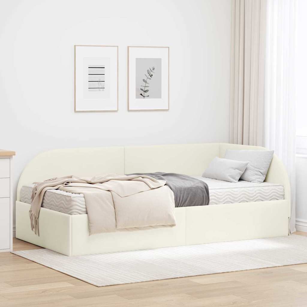 Cadre de lit d'angle avec matelas 2 pcs Crème Velours - XIOS