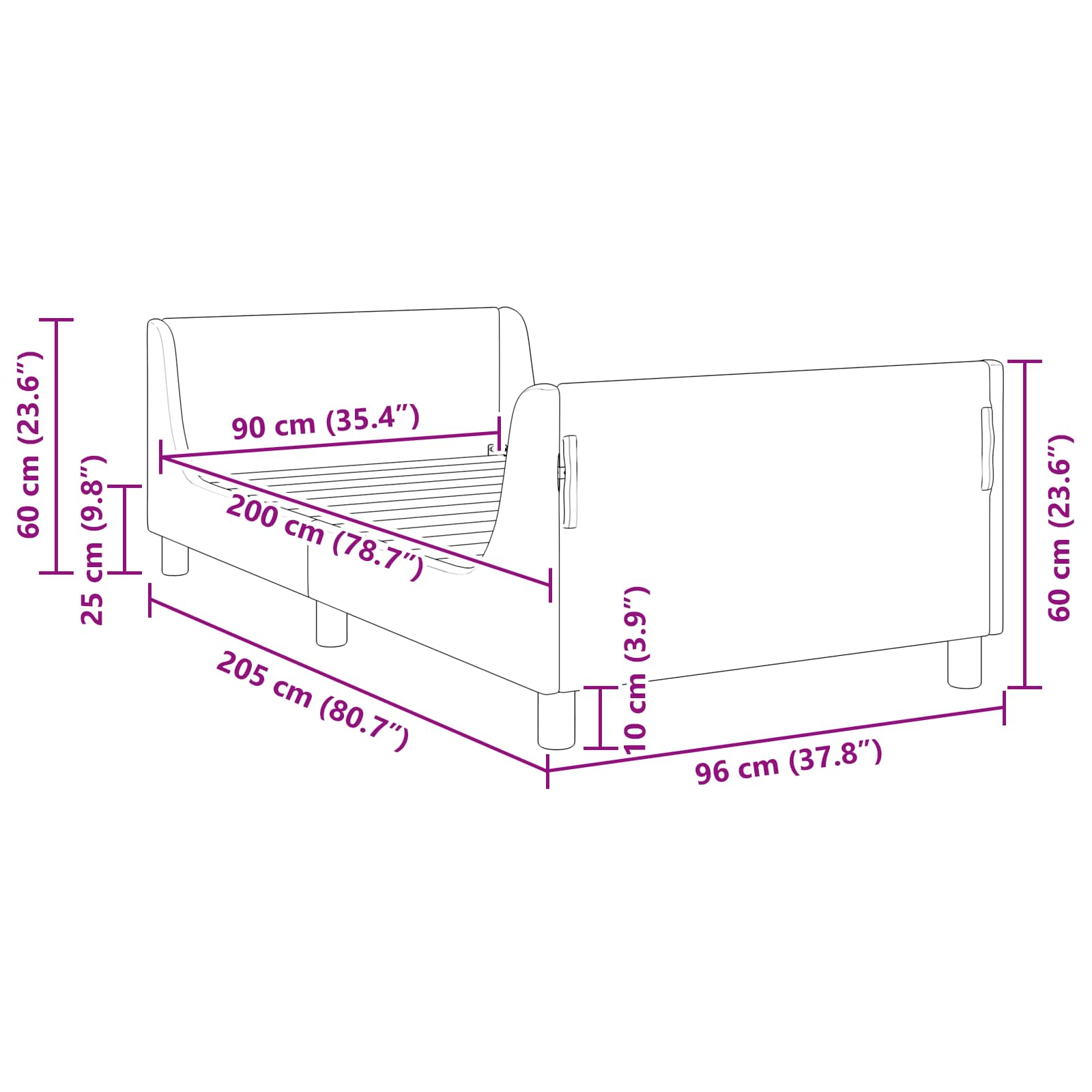 Cadre de lit pour enfants avec tête de lit Pourpre 90 x 200 cm