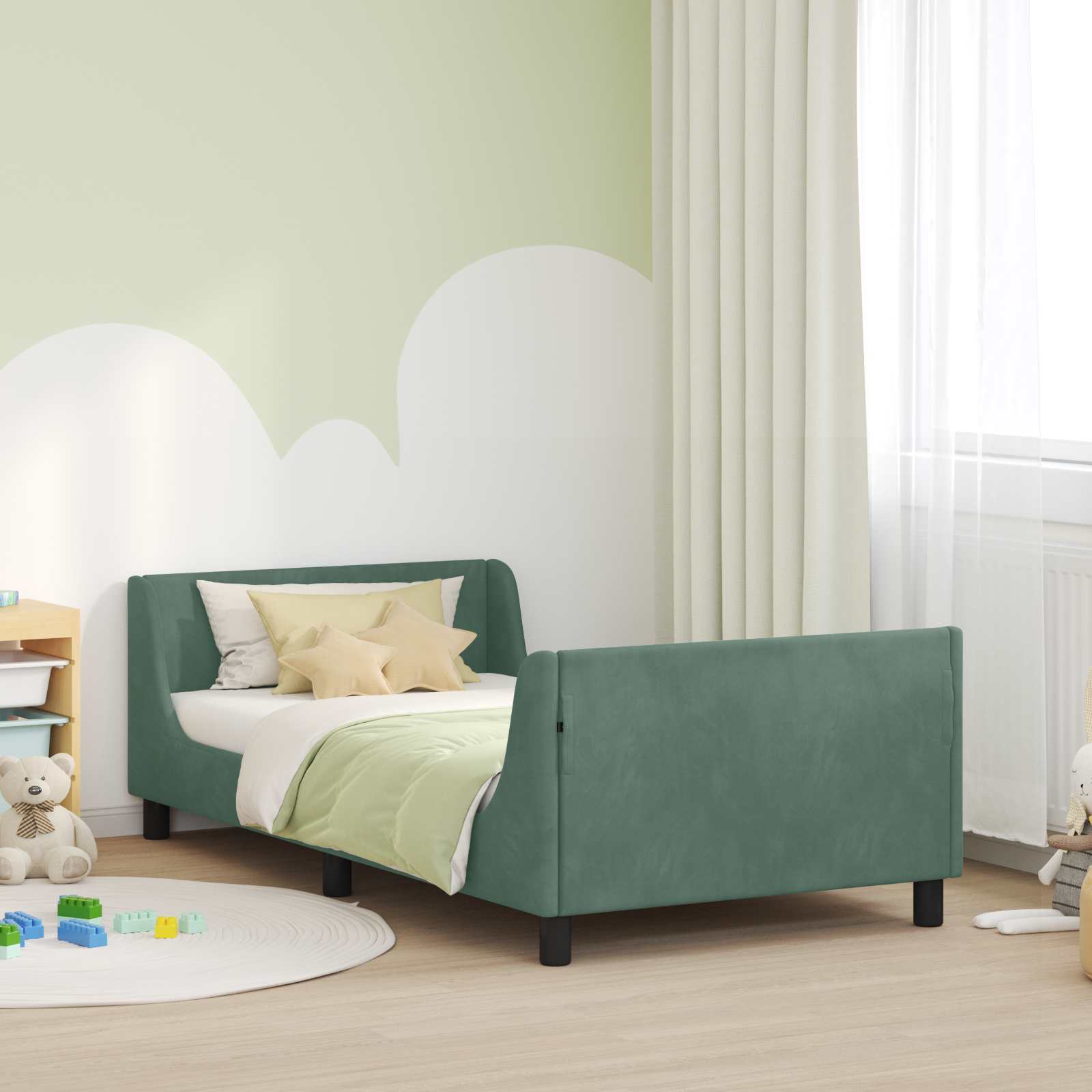 Cadre de lit pour enfants avec tête de lit Vert Mer 90 x 200 cm