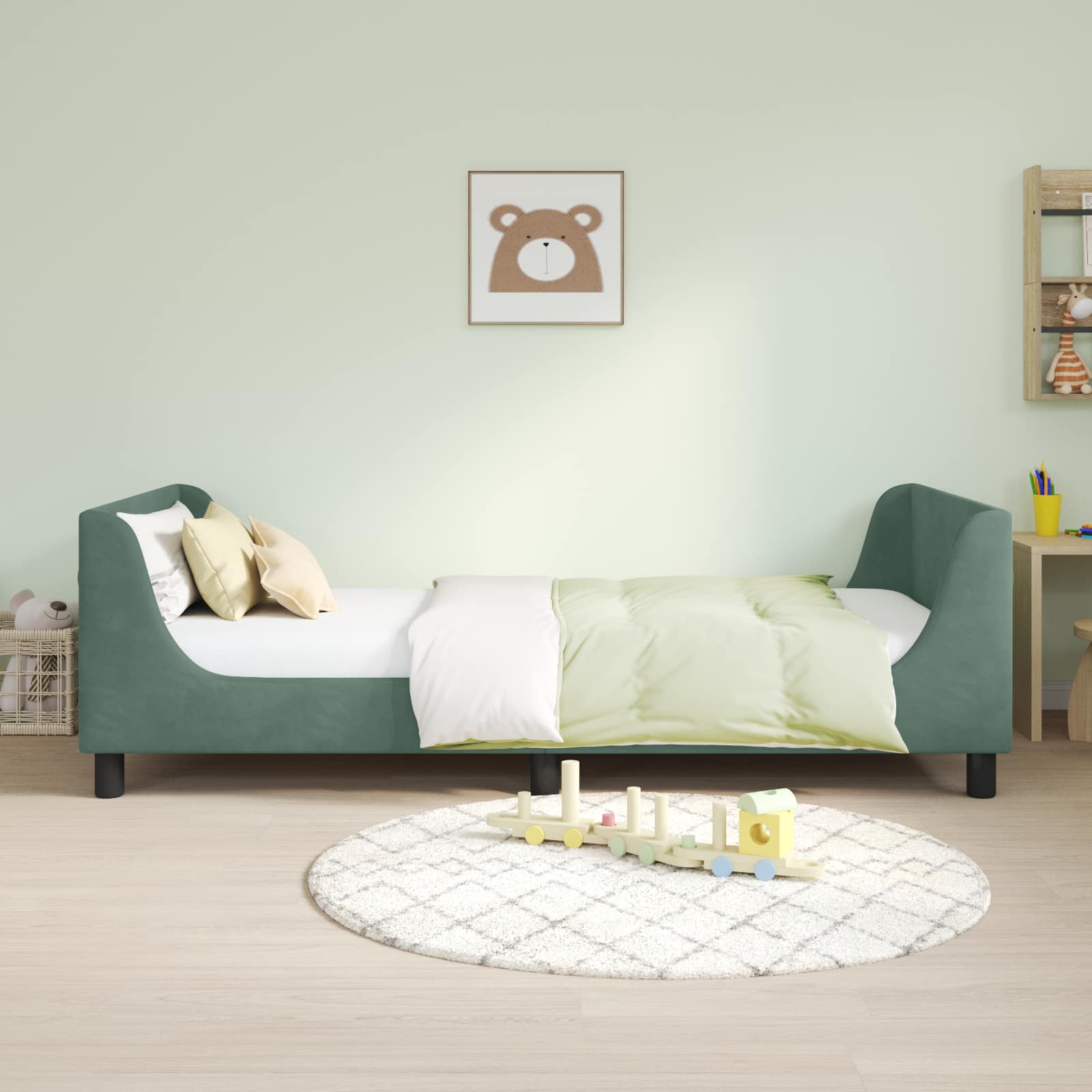 Cadre de lit pour enfants avec tête de lit Vert Mer 90 x 200 cm