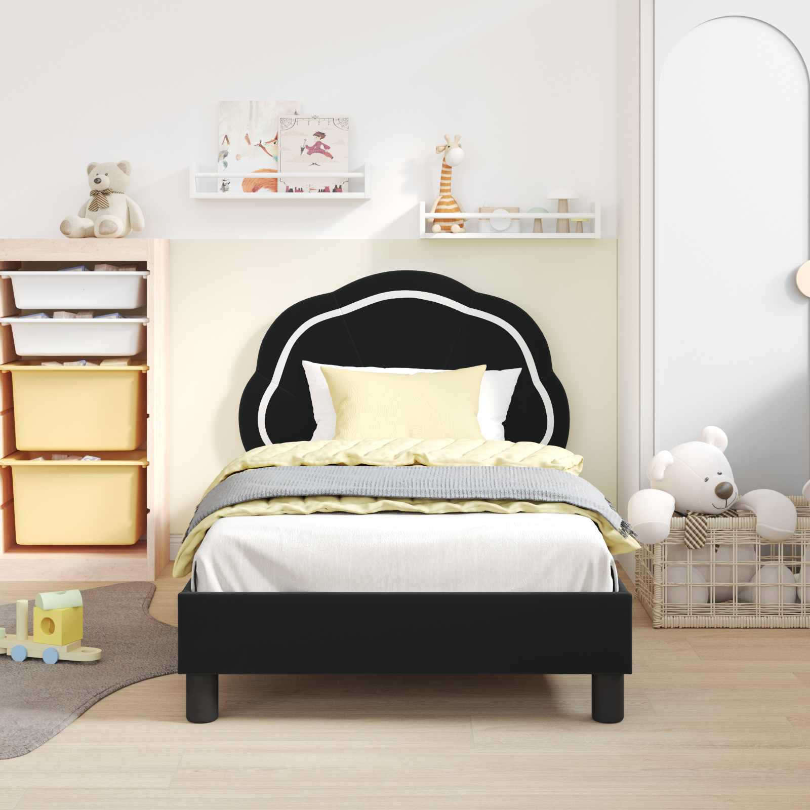 Cadre de lit pour enfants avec tête de lit Noir 80 x 160 cm - XIOS