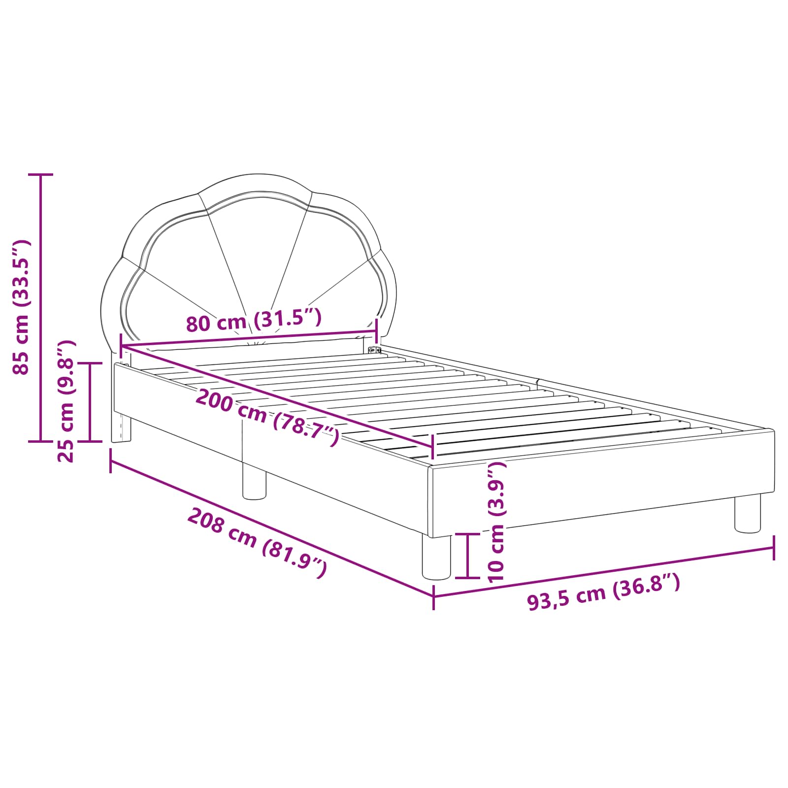 Cadre de lit pour enfants avec tête de lit Rose 80 x 200 cm - XIOS