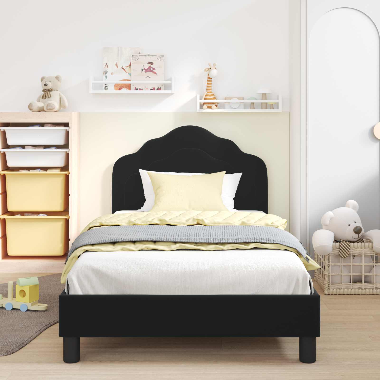 Cadre de lit pour enfants avec tête de lit Noir 80 x 200 cm - XIOS