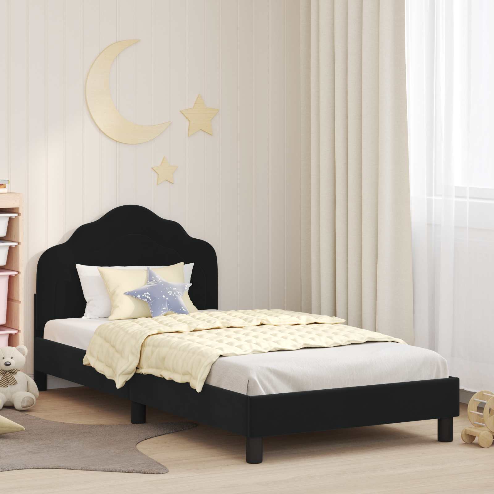 Cadre de lit pour enfants avec tête de lit Noir 90 x 200 cm - XIOS