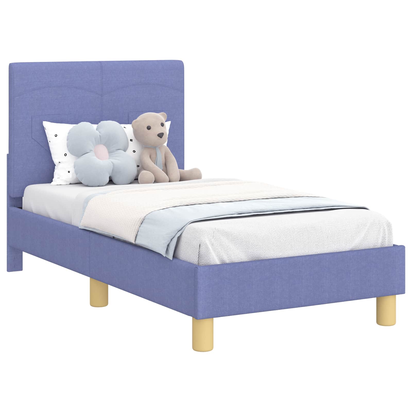 Cadre de lit pour tout-petit avec tête de lit Bleu denim tissu - XIOS