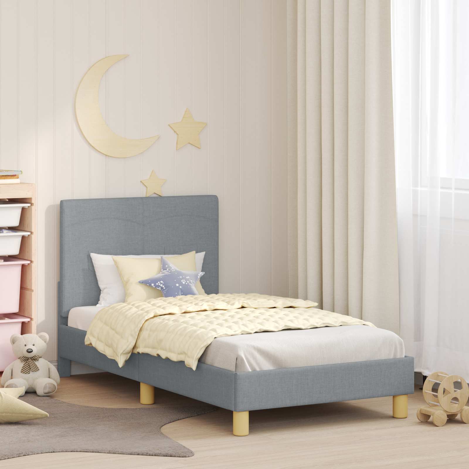 Cadre de lit pour enfants avec tête de lit Gris clair tissu - XIOS