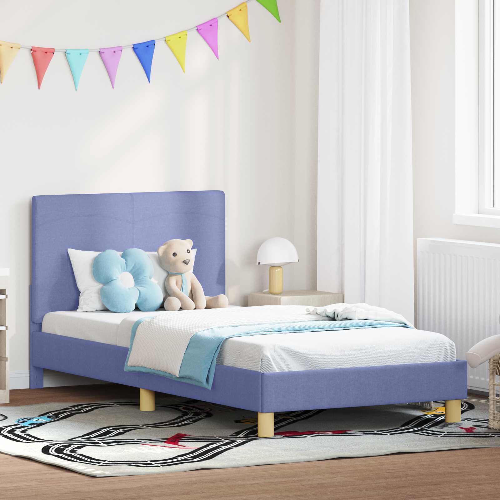 Cadre de lit pour enfants avec tête de lit Bleu denim tissu - XIOS