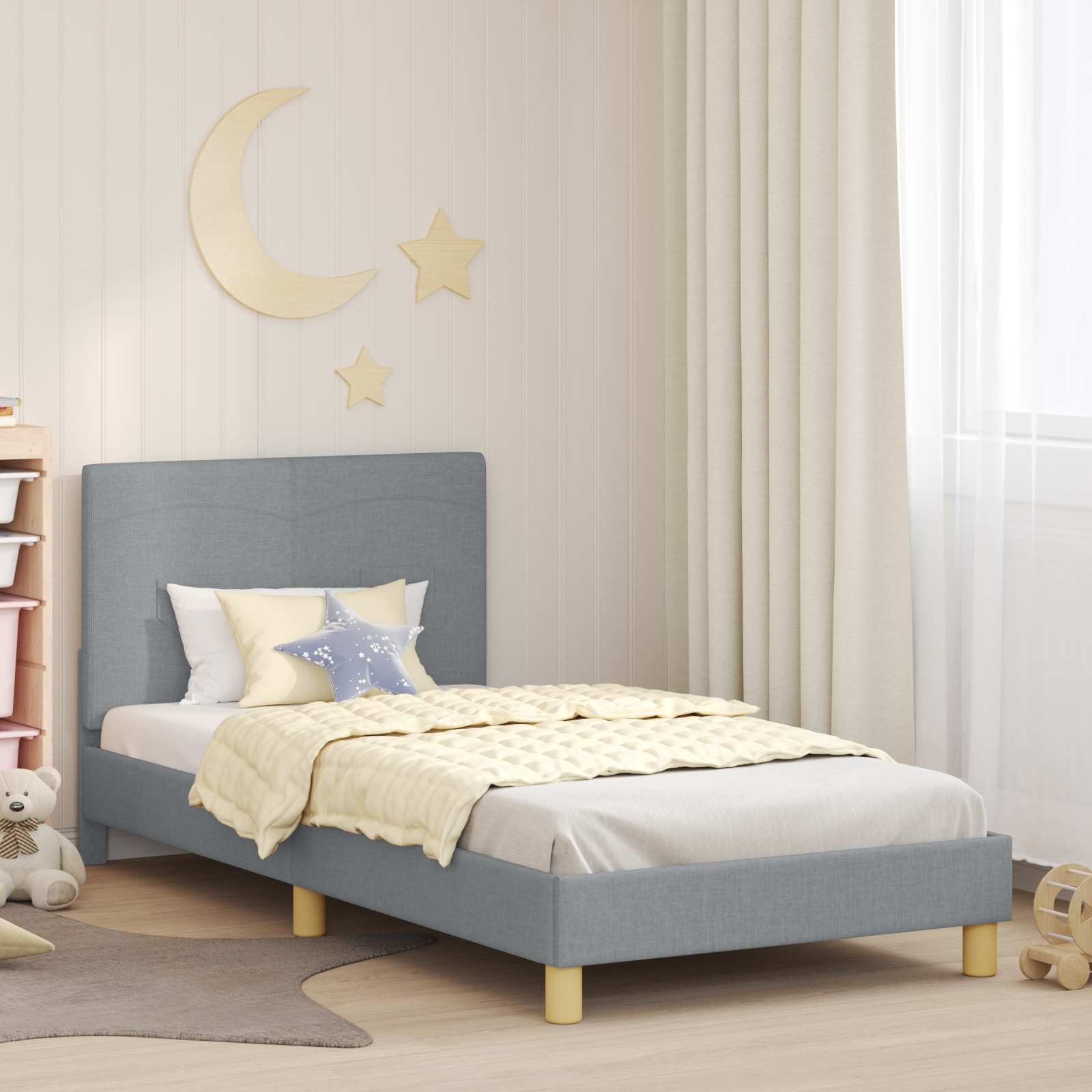 Cadre de lit pour enfants avec tête de lit Gris clair tissu - XIOS