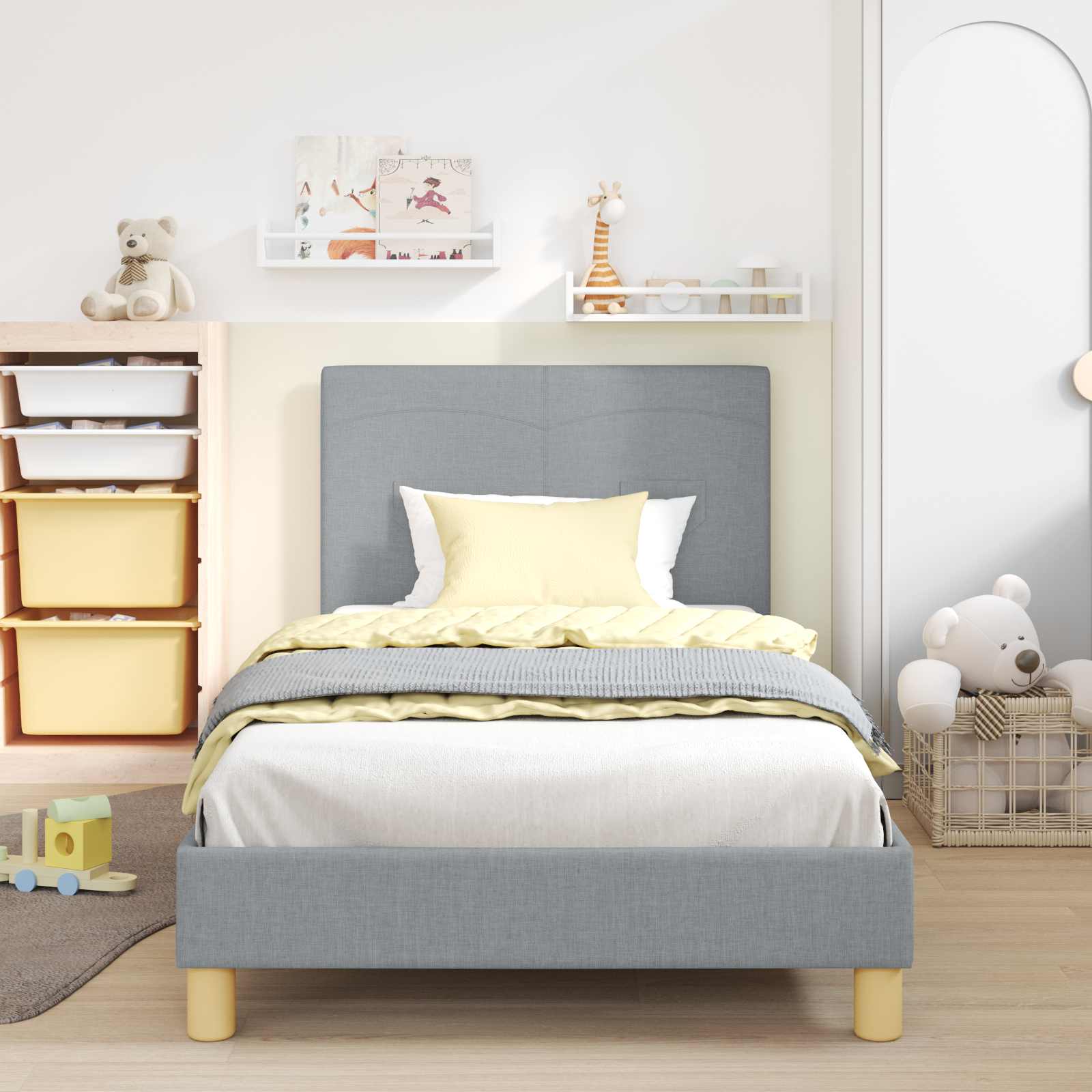 Cadre de lit pour enfants avec tête de lit Gris clair tissu - XIOS