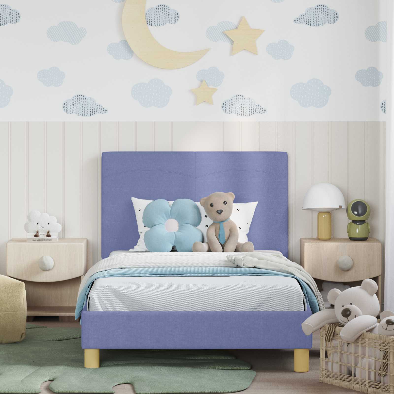 Cadre de lit pour enfants avec tête de lit Bleu denim tissu - XIOS