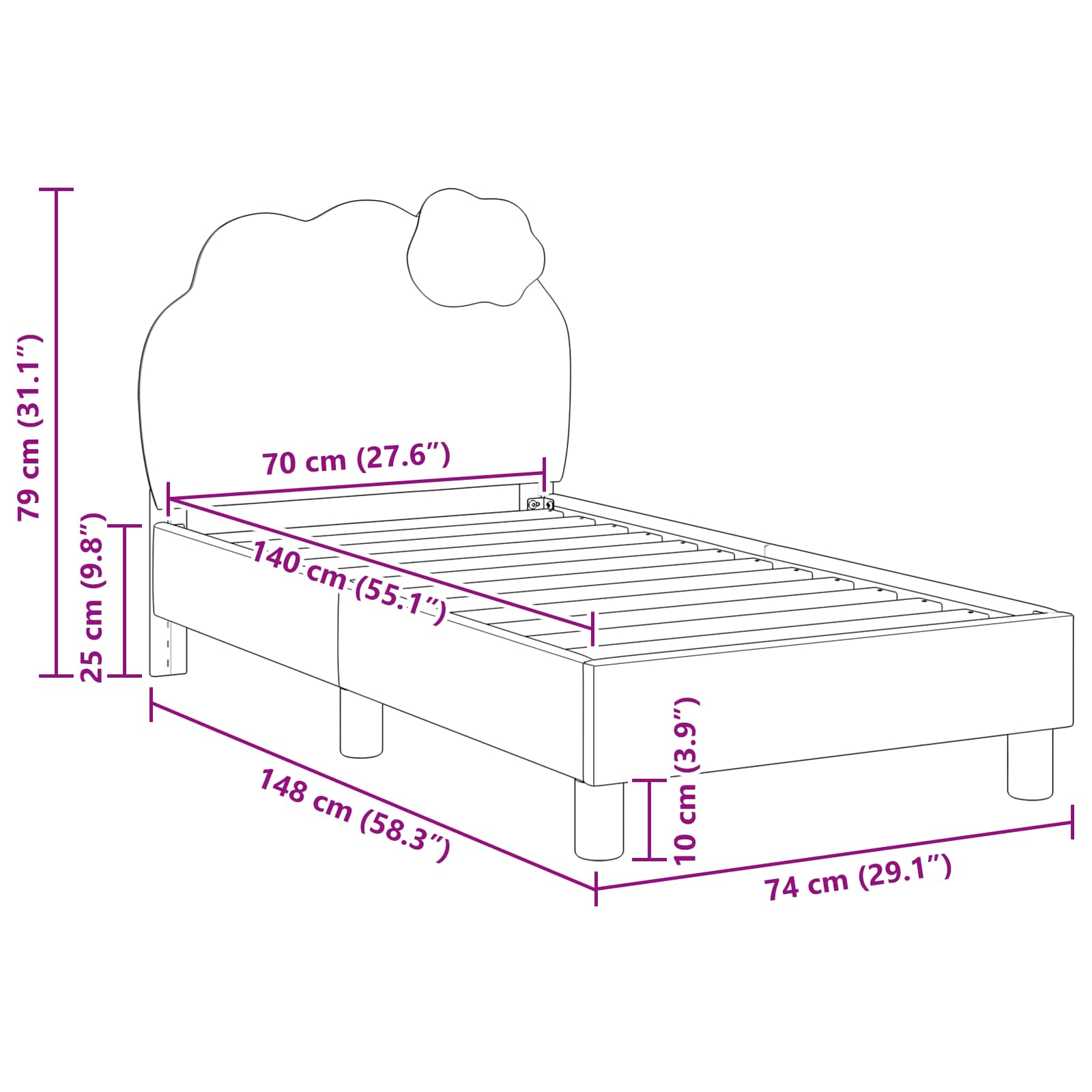 Cadre de lit pour tout-petit avec tête de lit Rose 70 x 140 cm - XIOS