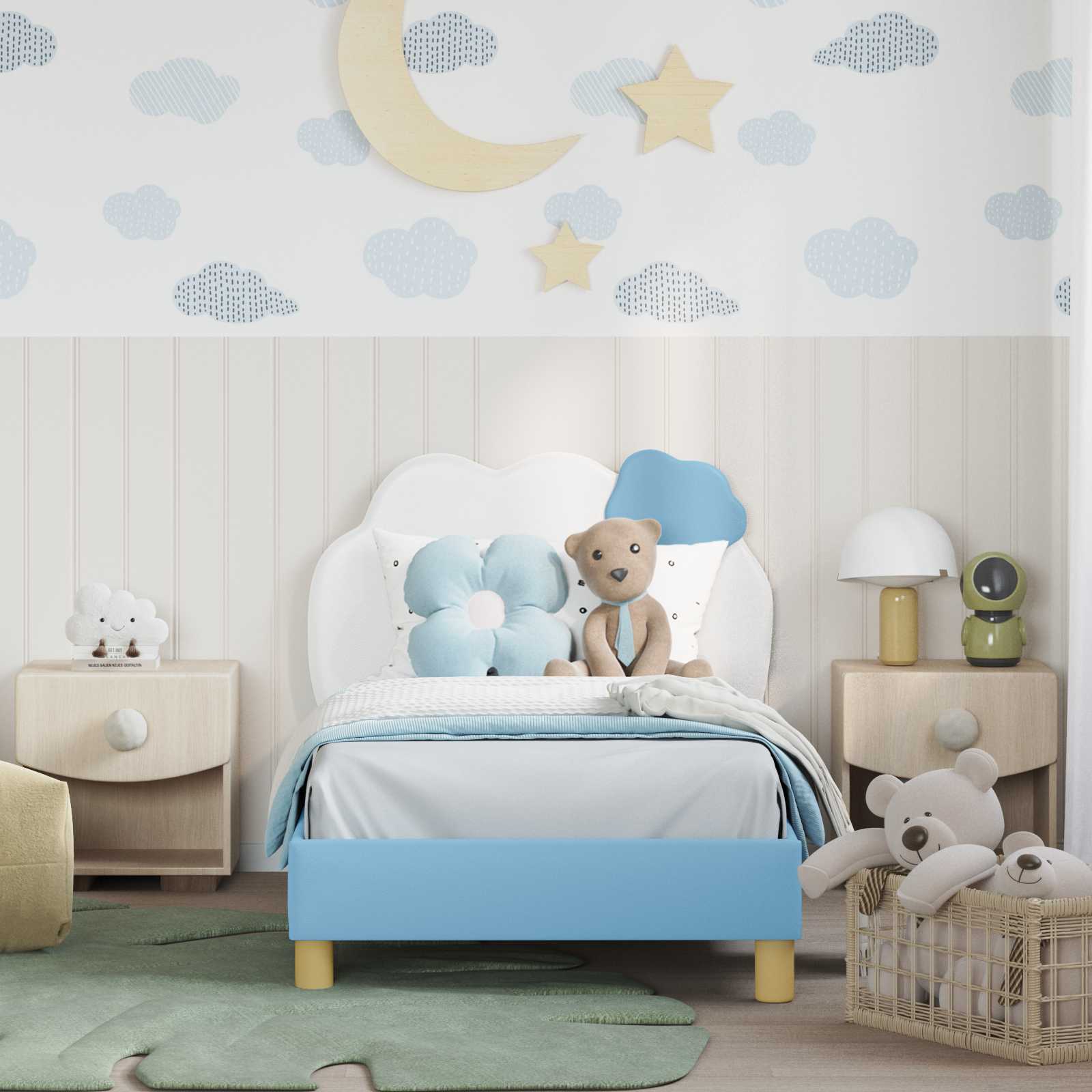Cadre de lit pour enfants avec tête de lit Bleu 80 x 160 cm PU - XIOS
