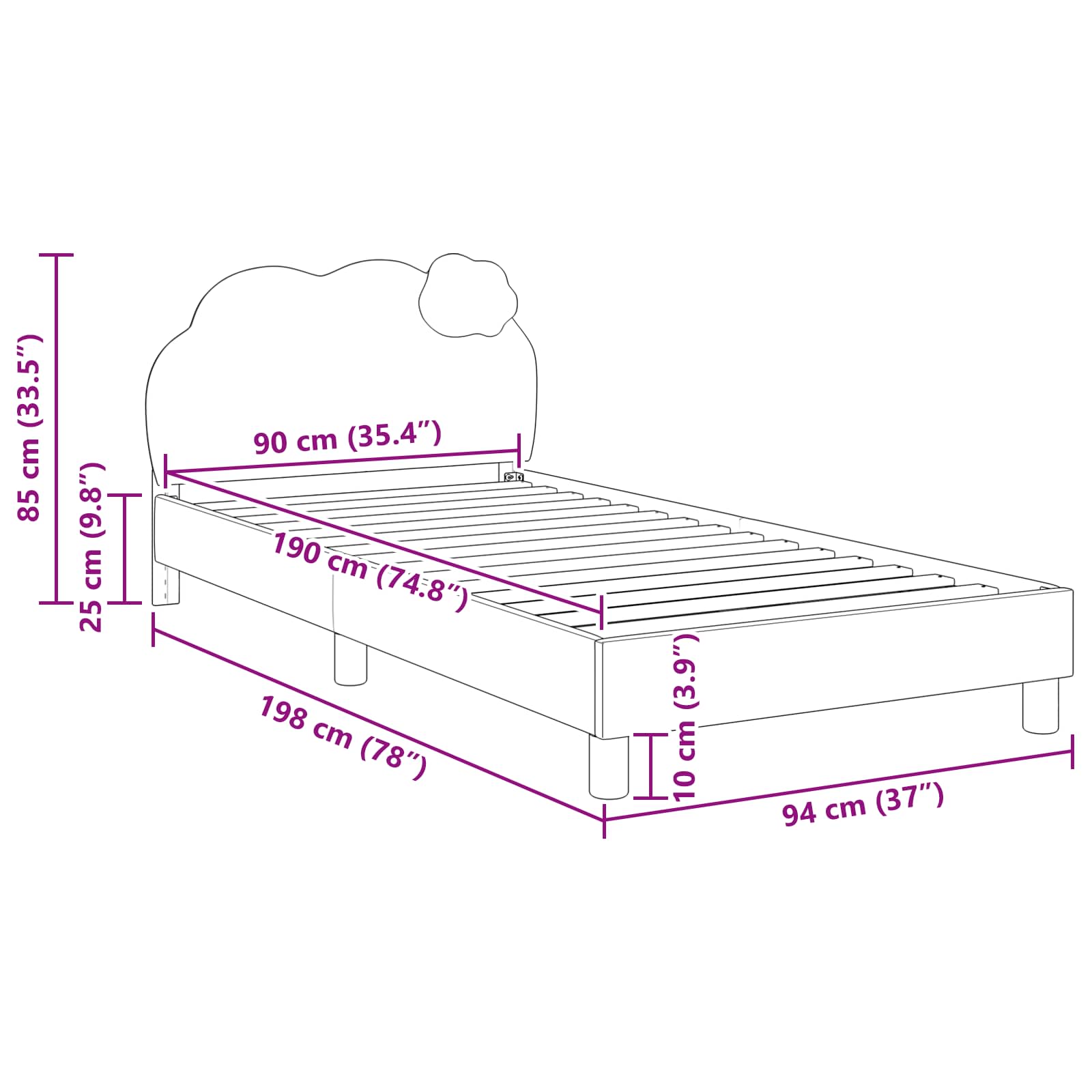 Cadre de lit pour enfants avec tête de lit Rose 90 x 190 cm PU - XIOS