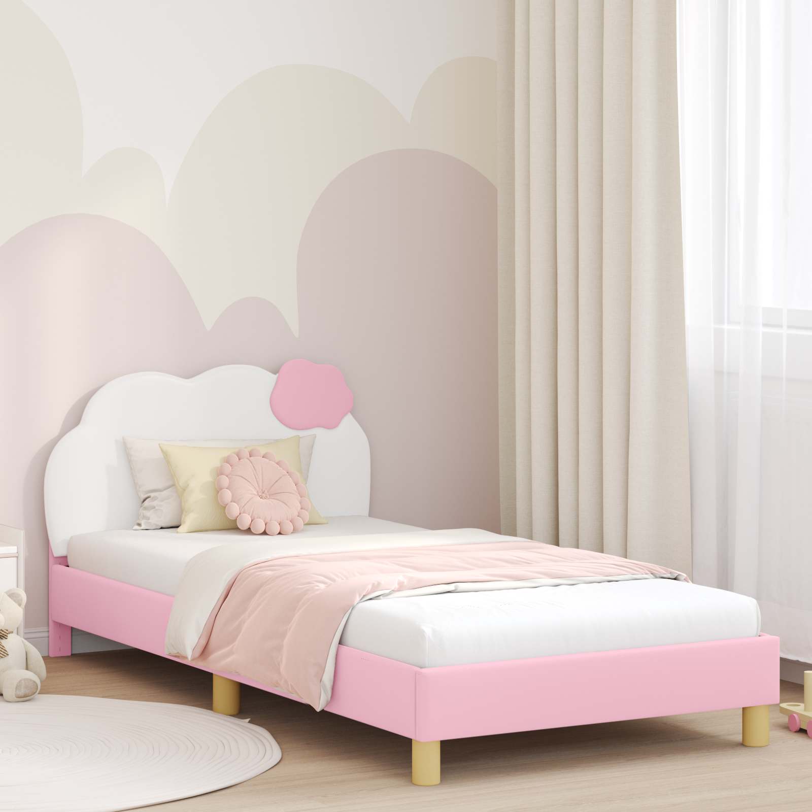 Cadre de lit pour enfants avec tête de lit Rose 90 x 200 cm PU - XIOS