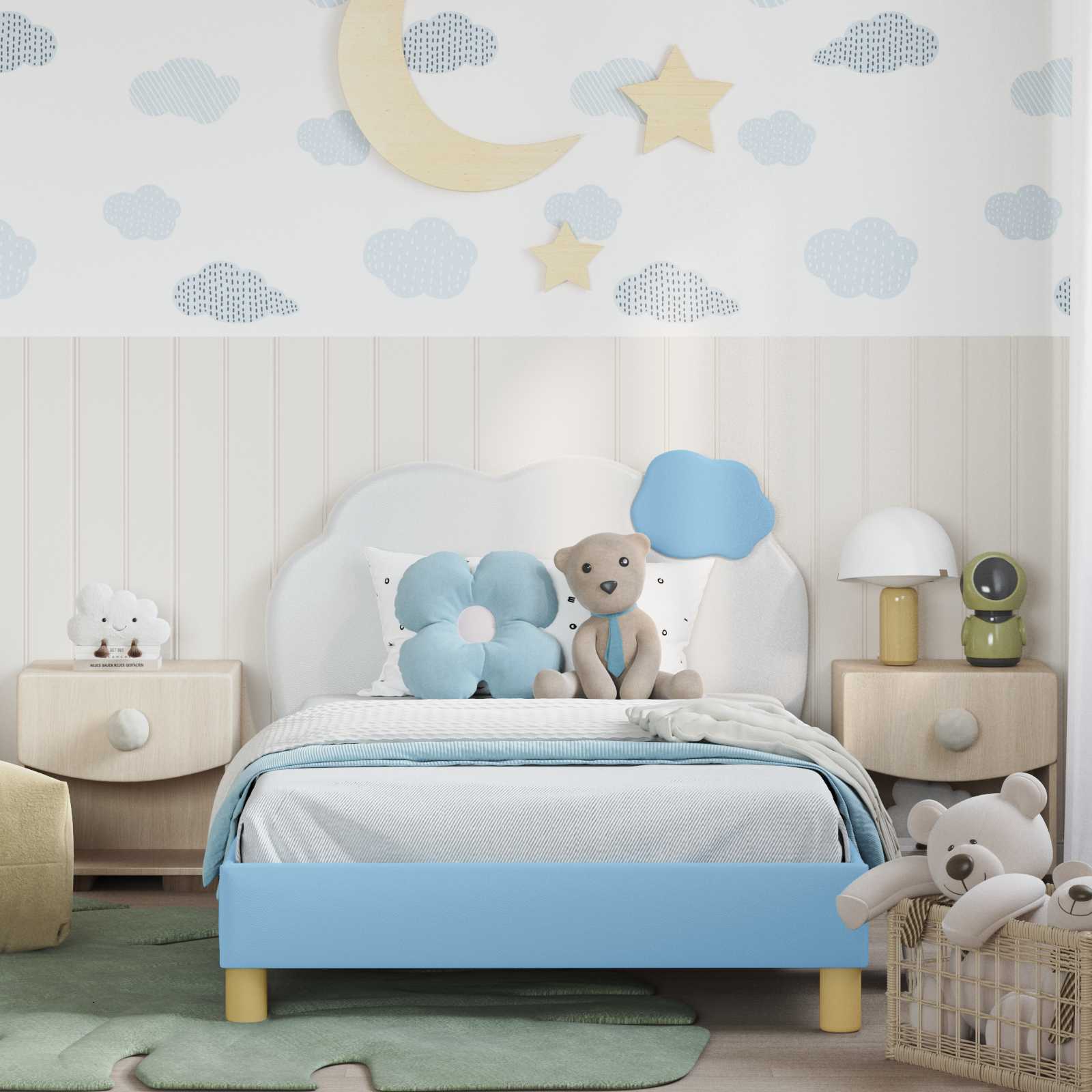 Cadre de lit pour enfants avec tête de lit Bleu 90 x 200 cm PU - XIOS