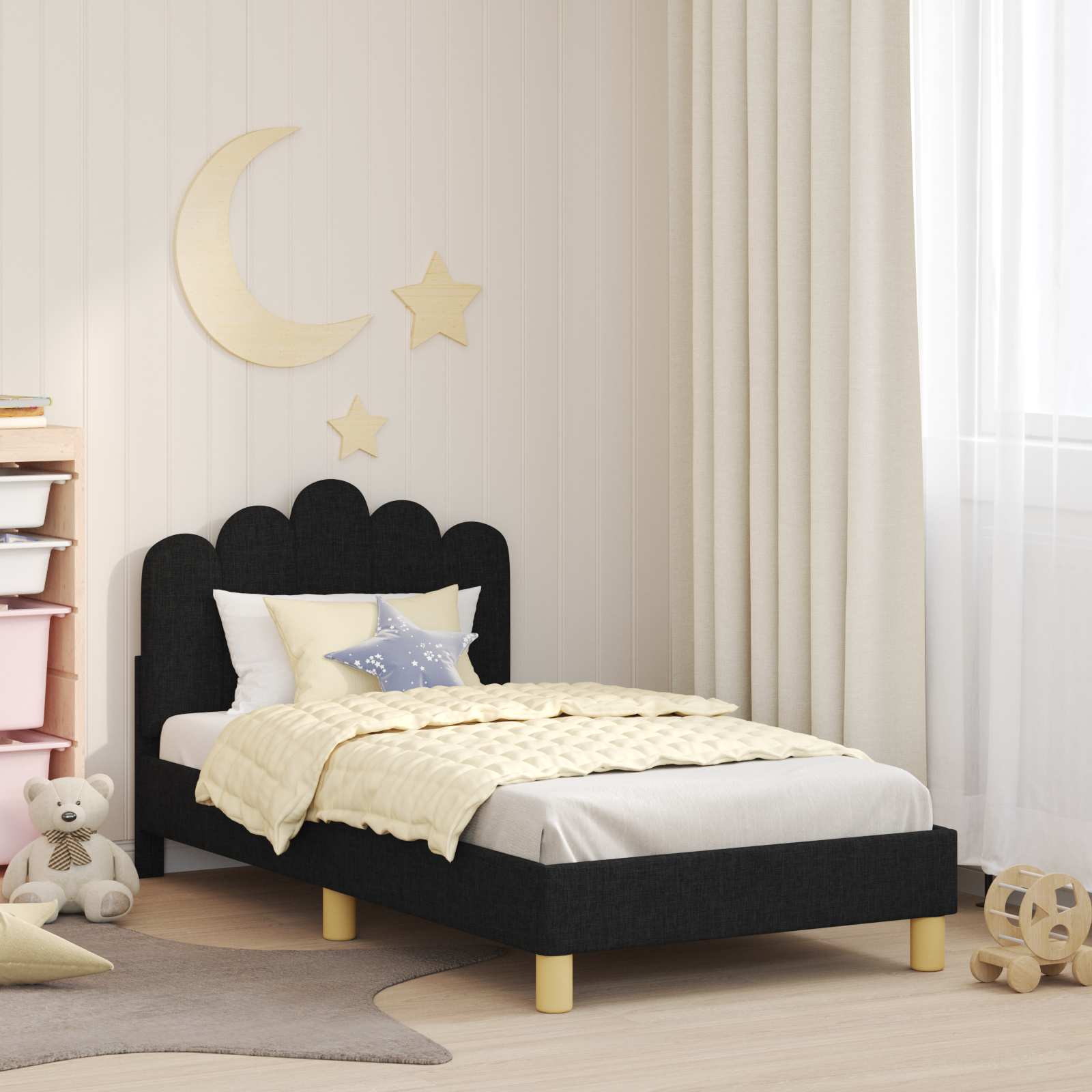 Cadre de lit pour enfants avec tête de lit Noir 80 x 160 cm - XIOS