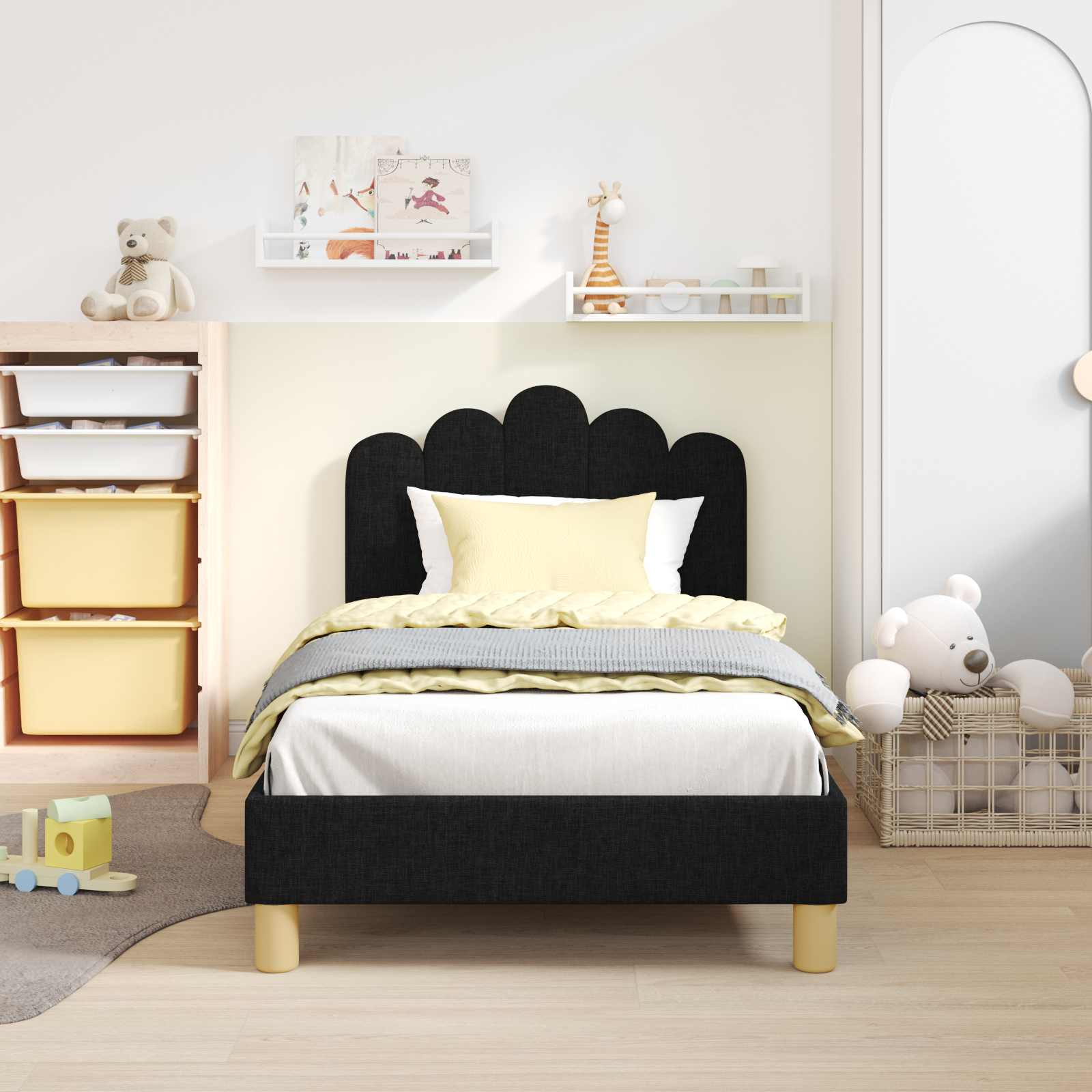 Cadre de lit pour enfants avec tête de lit Noir 80 x 160 cm - XIOS