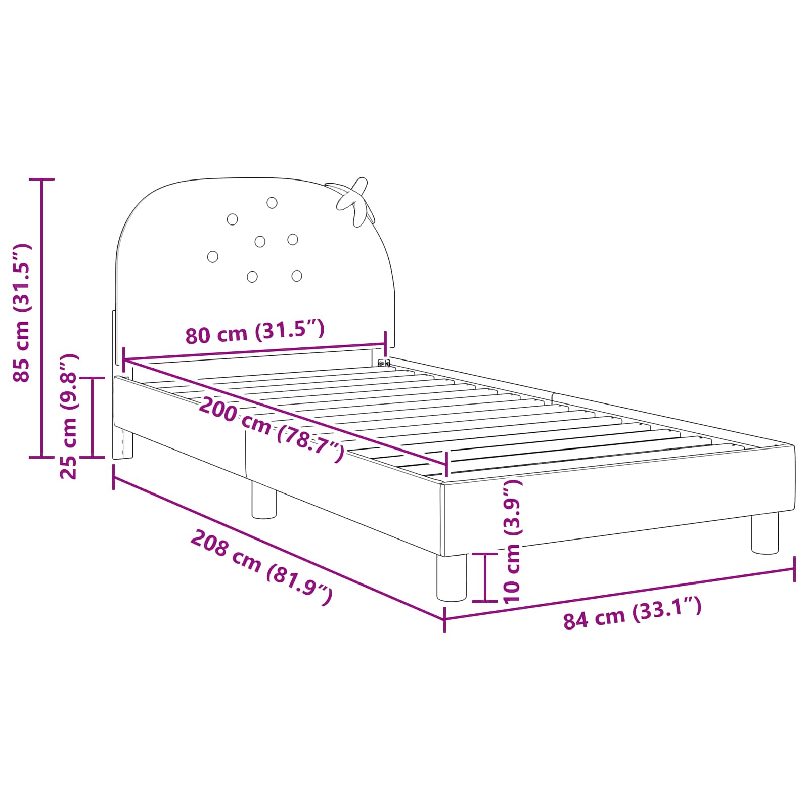 Cadre de lit pour enfants avec tête de lit Rose 80 x 200 cm - XIOS