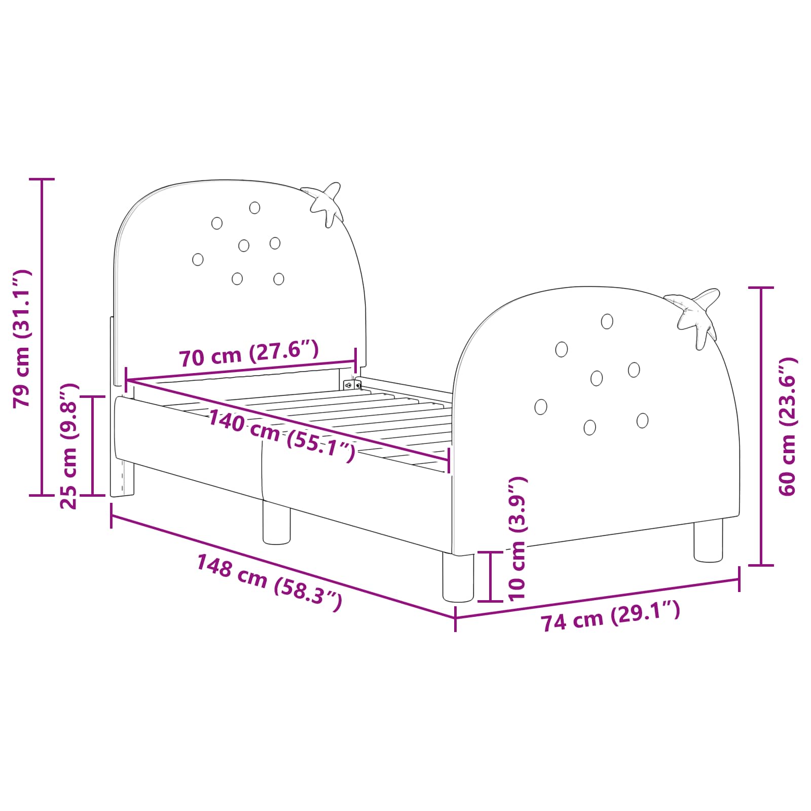 Cadre de lit pour tout-petit avec tête de lit Rose 70 x 140 cm - XIOS