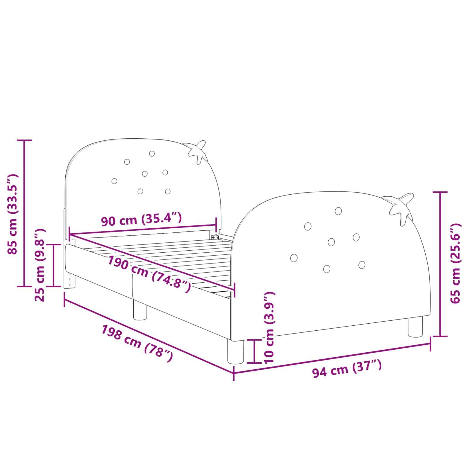 Cadre de lit pour enfants avec tête de lit Rose 90 x 190 cm - XIOS