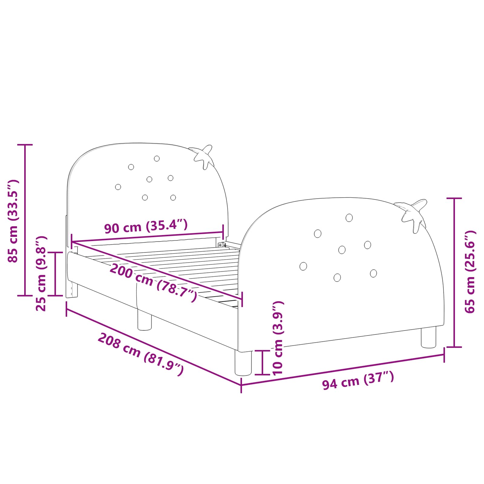 Cadre de lit pour enfants avec tête de lit Rose 90 x 200 cm - XIOS