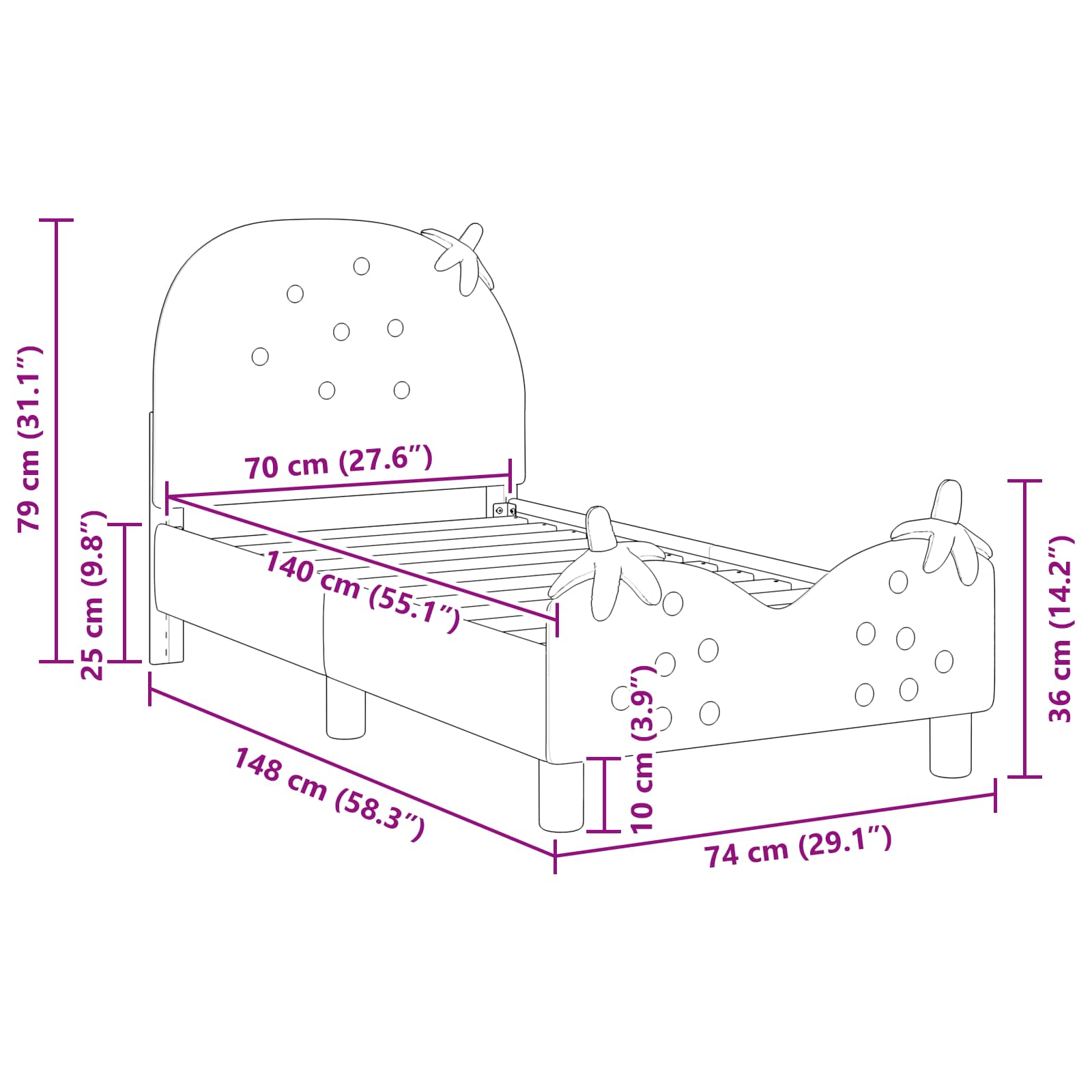 Cadre de lit pour tout-petit avec tête de lit Rose 70 x 140 cm - XIOS