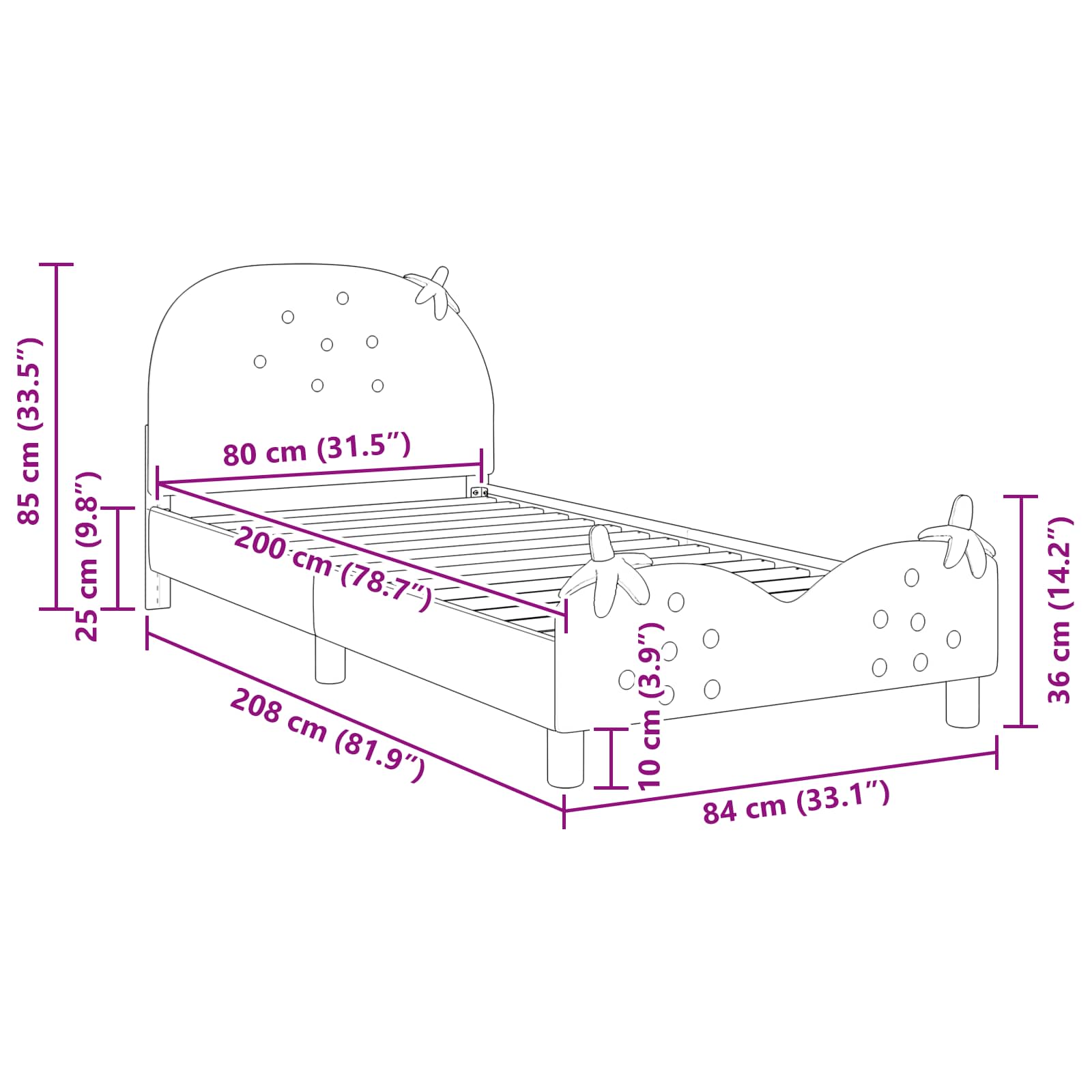 Cadre de lit pour enfants avec tête de lit Rose 80 x 200 cm - XIOS
