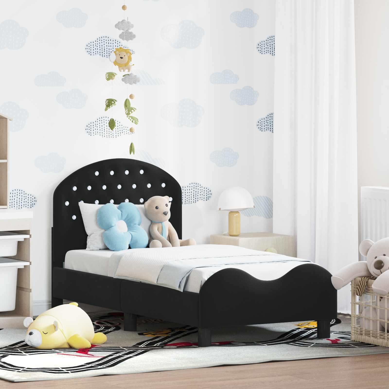 Cadre de lit pour tout-petit avec tête de lit Noir 70 x 140 cm - XIOS