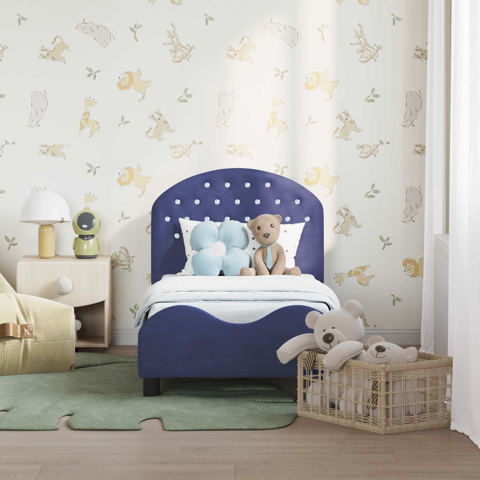 Cadre de lit pour tout-petit avec tête de lit Bleu police - XIOS