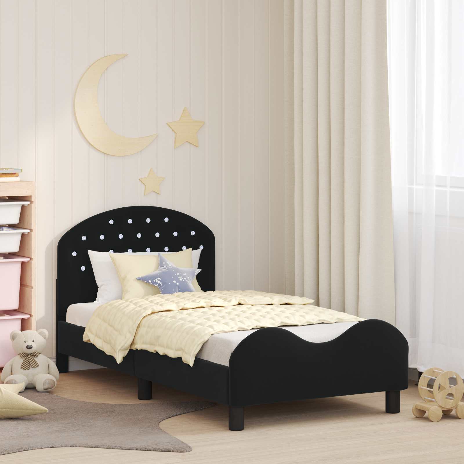 Cadre de lit pour enfants avec tête de lit Noir 80 x 160 cm - XIOS