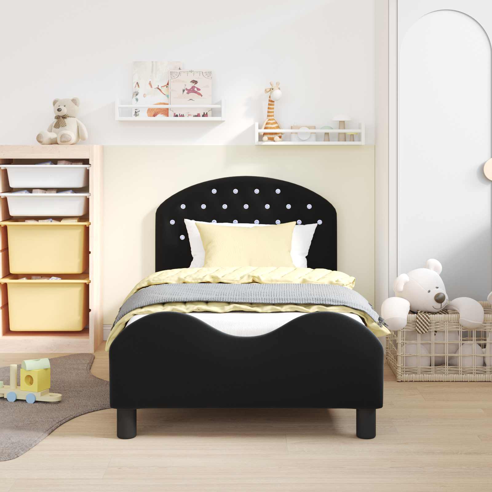 Cadre de lit pour enfants avec tête de lit Noir 80 x 160 cm - XIOS
