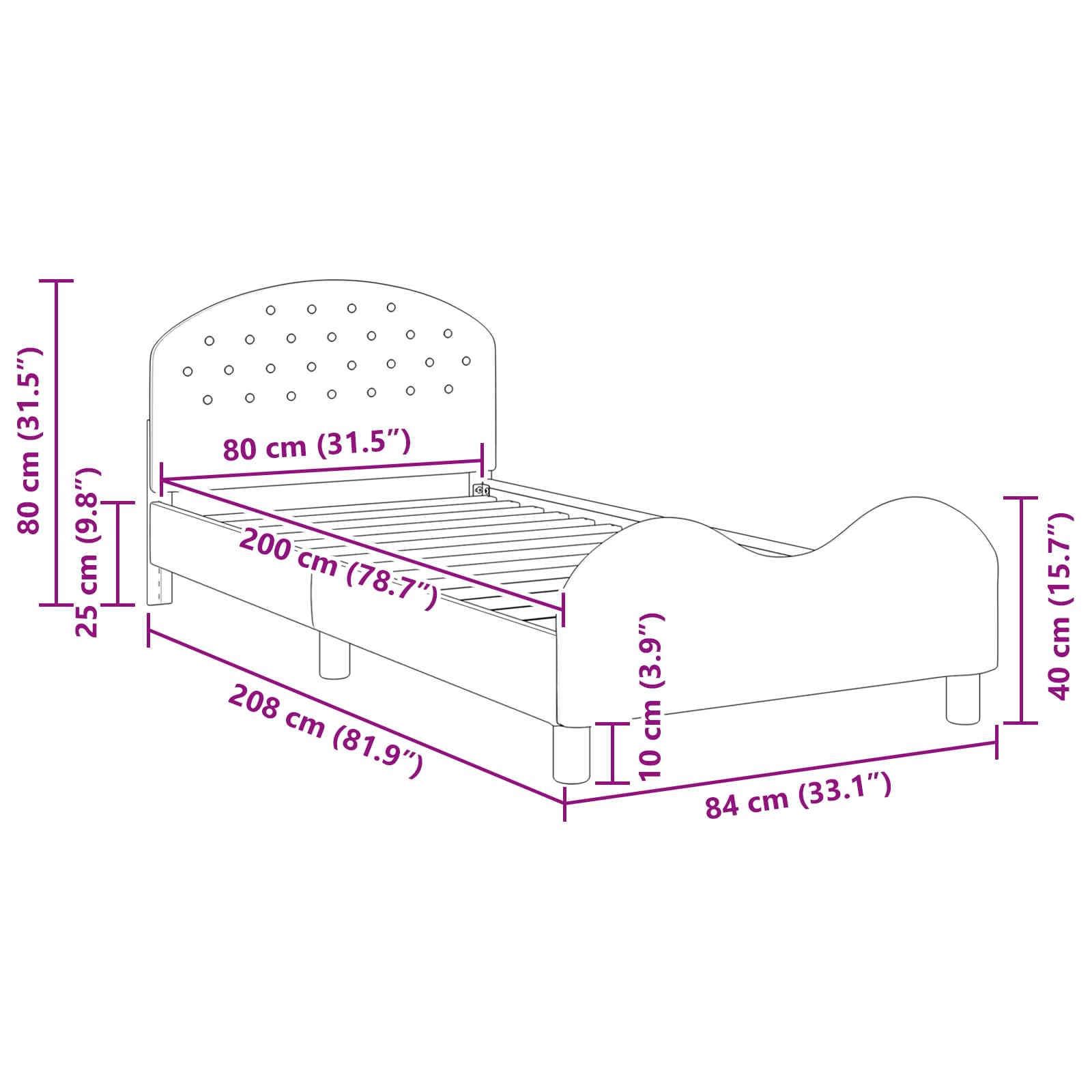 Cadre de lit pour enfants avec tête de lit Rose 80 x 200 cm - XIOS