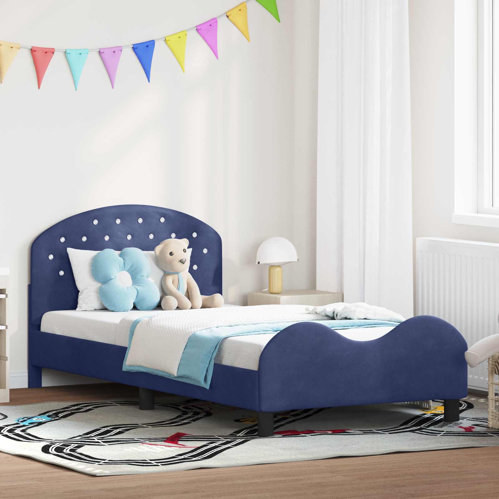 Cadre de lit pour enfants avec tête de lit Bleu police Velours - XIOS