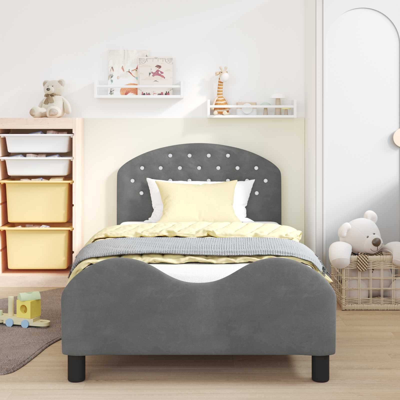 Cadre de lit pour enfants avec tête de lit Gris foncé Velours - XIOS