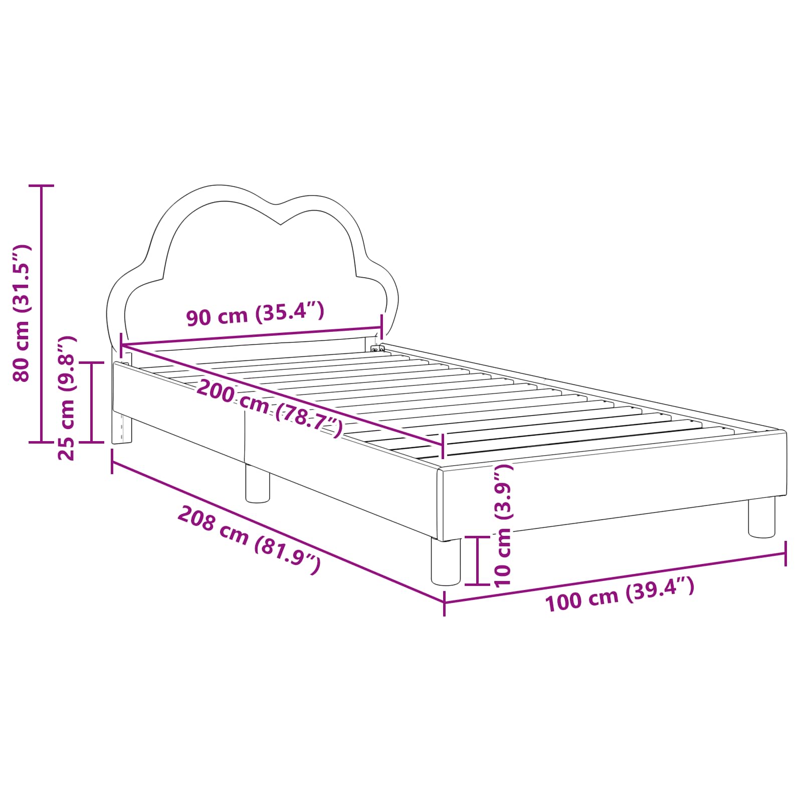 Cadre de lit avec tête de lit Gris clair 90 x 200 cm PU - XIOS