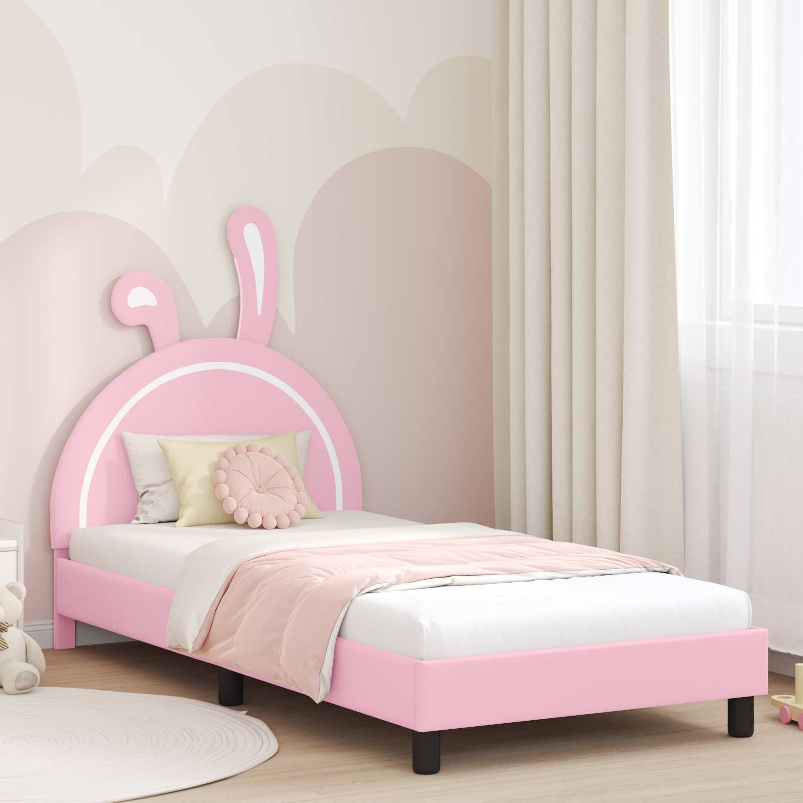 Cadre de lit pour enfants avec tête de lit Rose 80 x 200 cm PU - XIOS