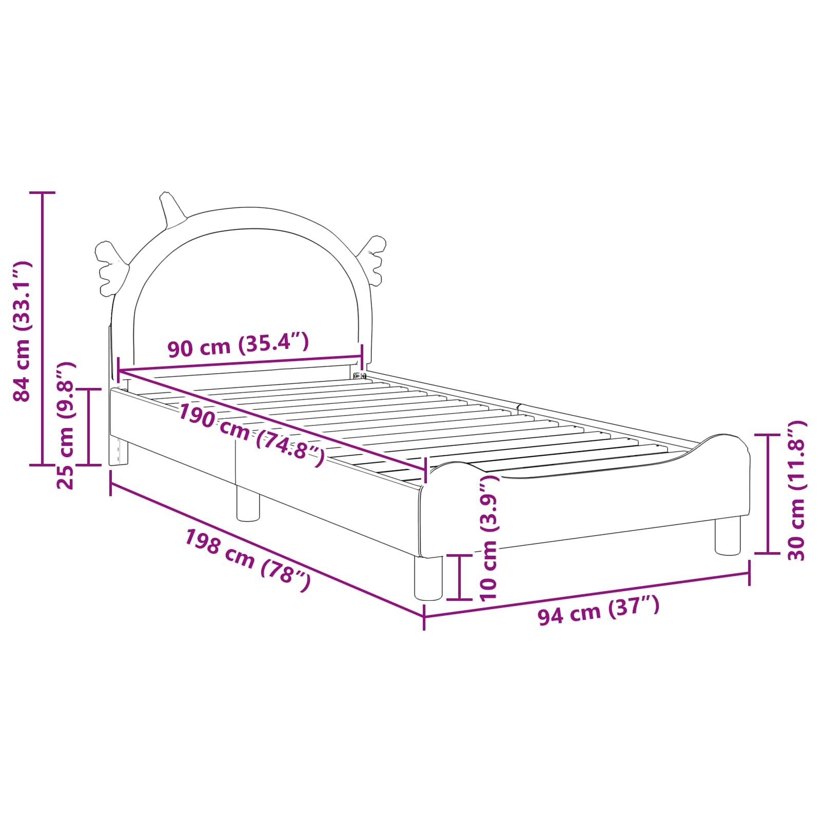 Cadre de lit pour enfants avec tête de lit Rose 90 x 190 cm PU - XIOS