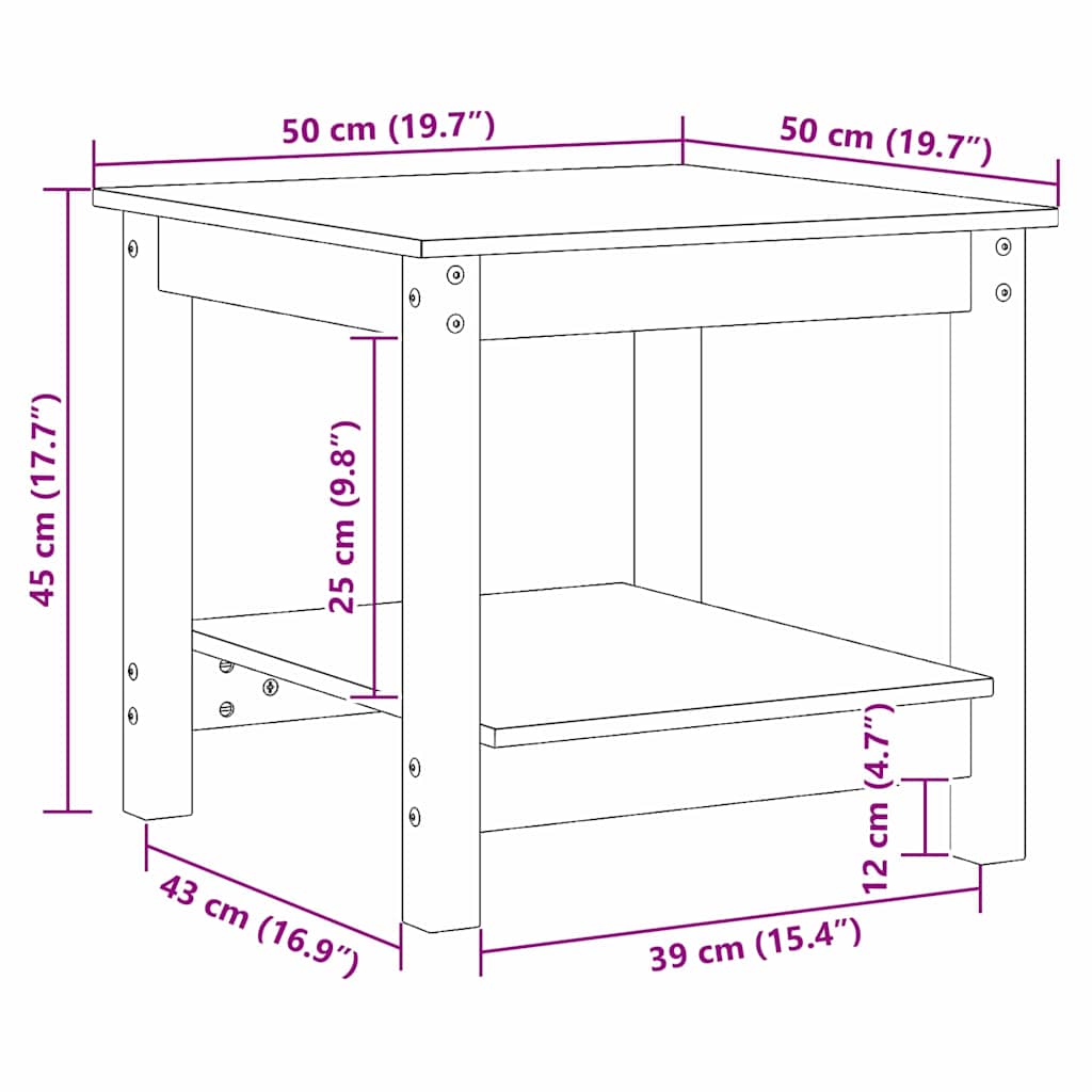 Table basse Marron cire 50 x 50 x 45 cm Bois massif en pin - XIOS