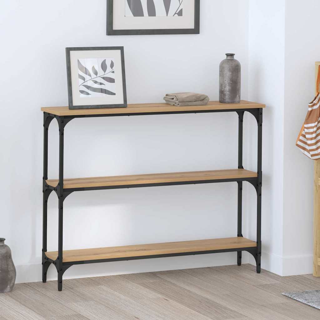 Table console avec étagère chêne artisanal 100 x 22.5 x 75 cm - XIOS
