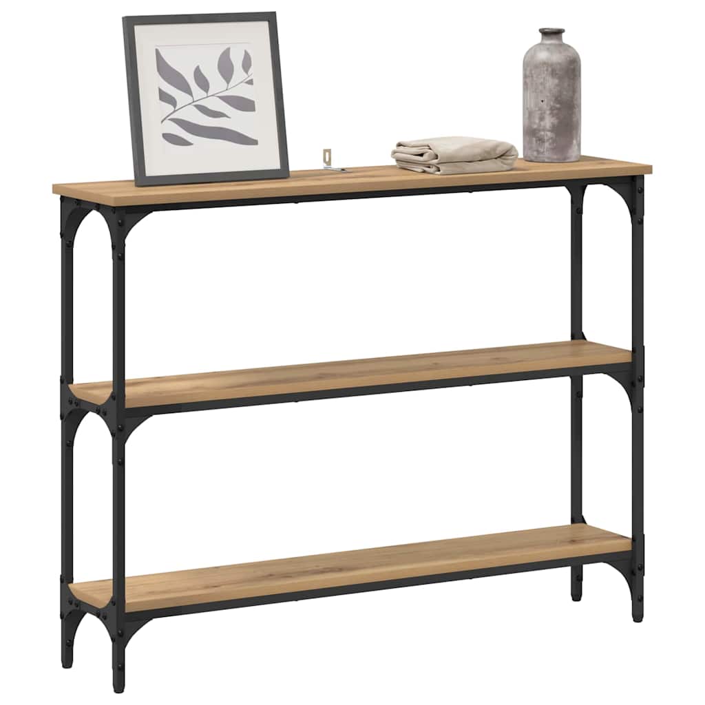 Table console avec étagère chêne artisanal 100 x 22.5 x 75 cm - XIOS
