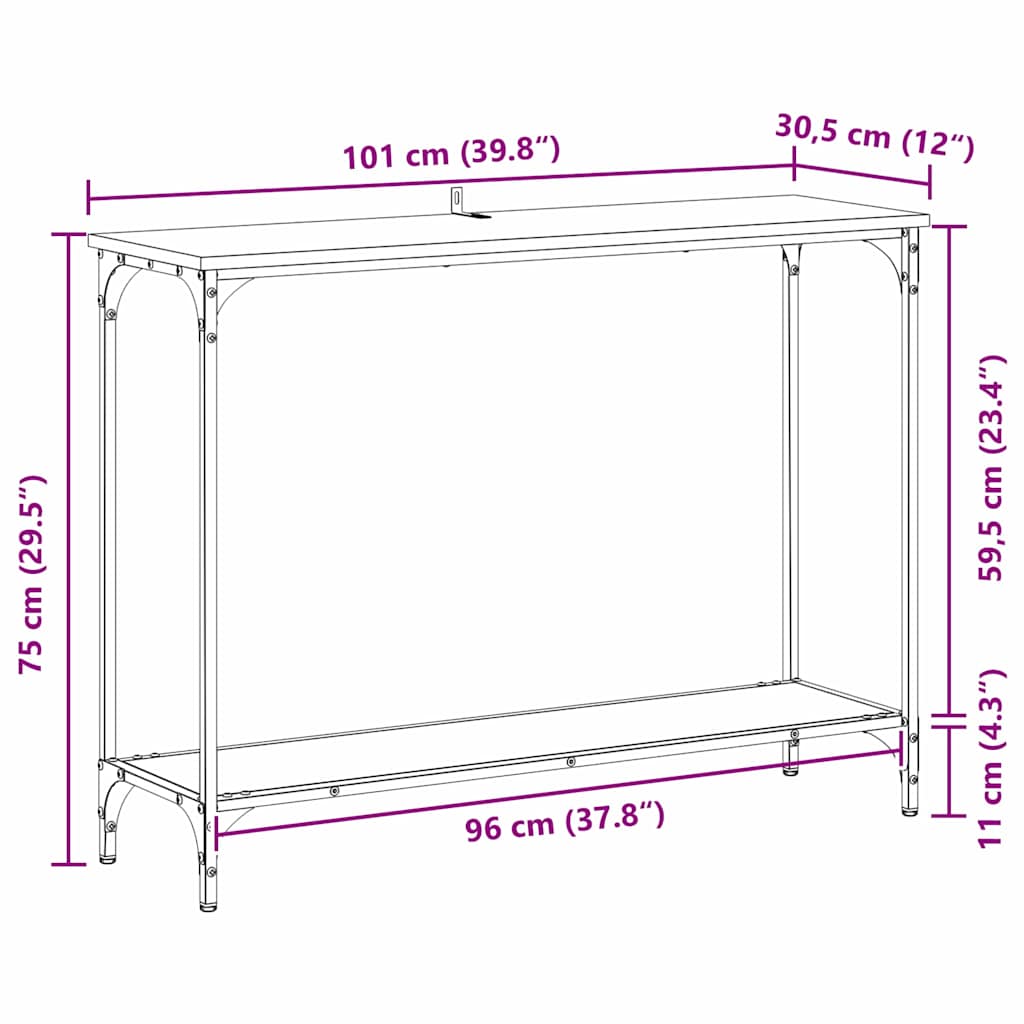 Table console Chêne noir 101 x 30.5 x 75 cm Bois d'ingénierie - XIOS