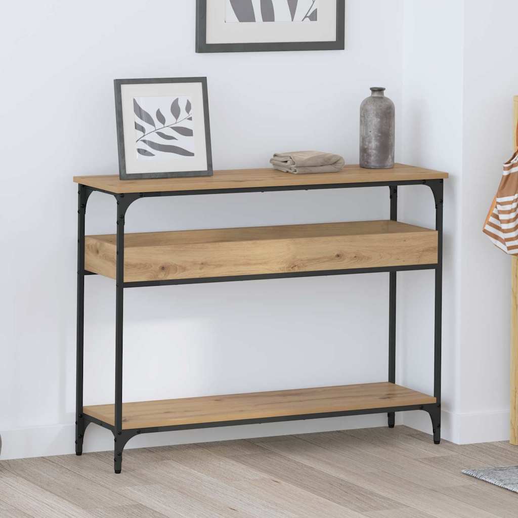 Table console avec étagère chêne artisanal 100 x 29 x 75 cm - XIOS