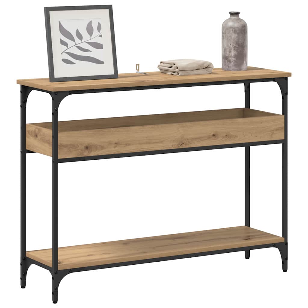 Table console avec étagère chêne artisanal 100 x 29 x 75 cm - XIOS