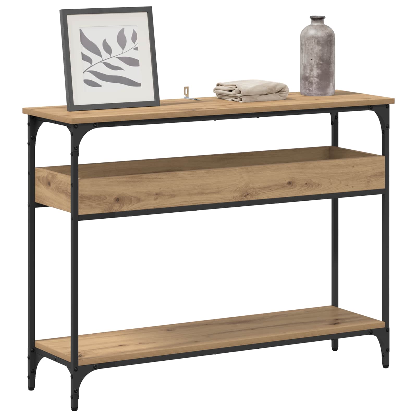 Table console avec étagère chêne artisanal 100 x 29 x 75 cm - XIOS