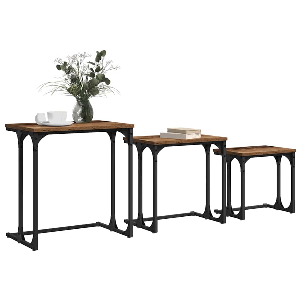 Table basse gigogne 3 pcs Bois ancien 50.5 x 35 x 53 cm - XIOS
