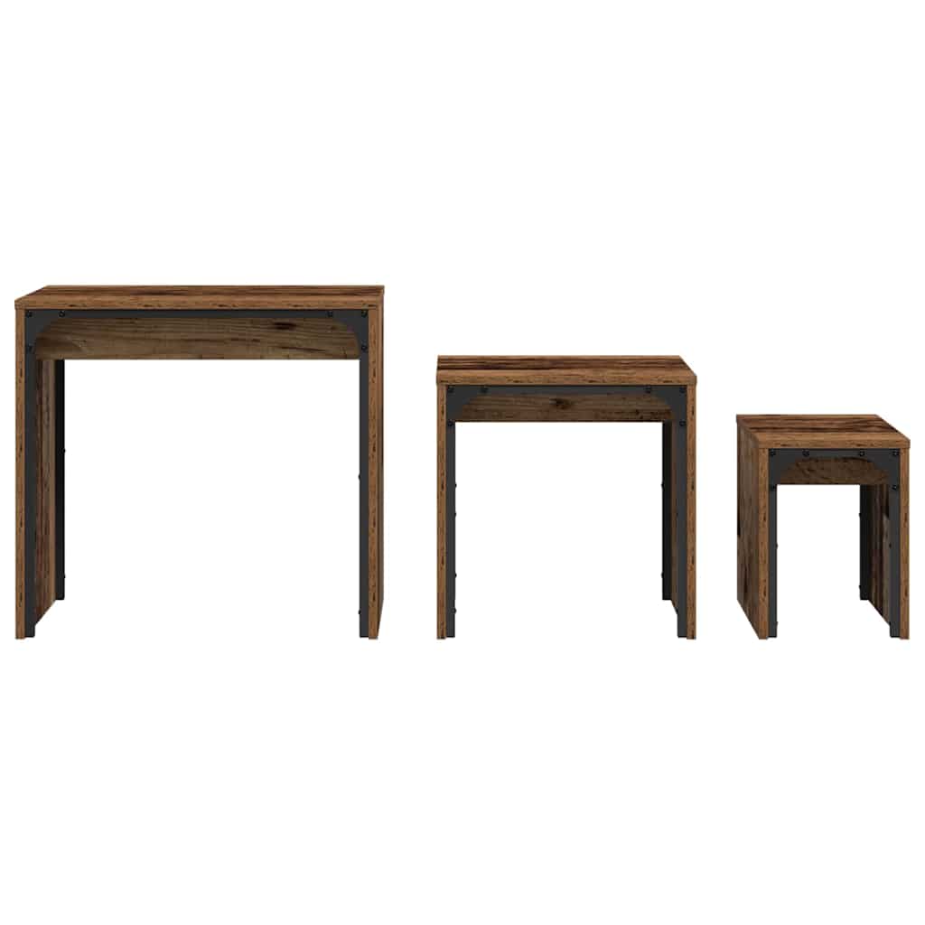 Table basse gigogne 3 pcs Bois ancien 60 x 35 x 56 cm - XIOS